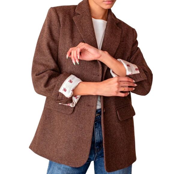 Vintage L.L. Bean Wool Blazer Jacket Made in USA Women 16 Herringbone Rust Lined - Picture 1 of 13